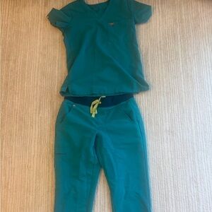 Figs Teal Joggers with Yellow Drawstring sz XS SET